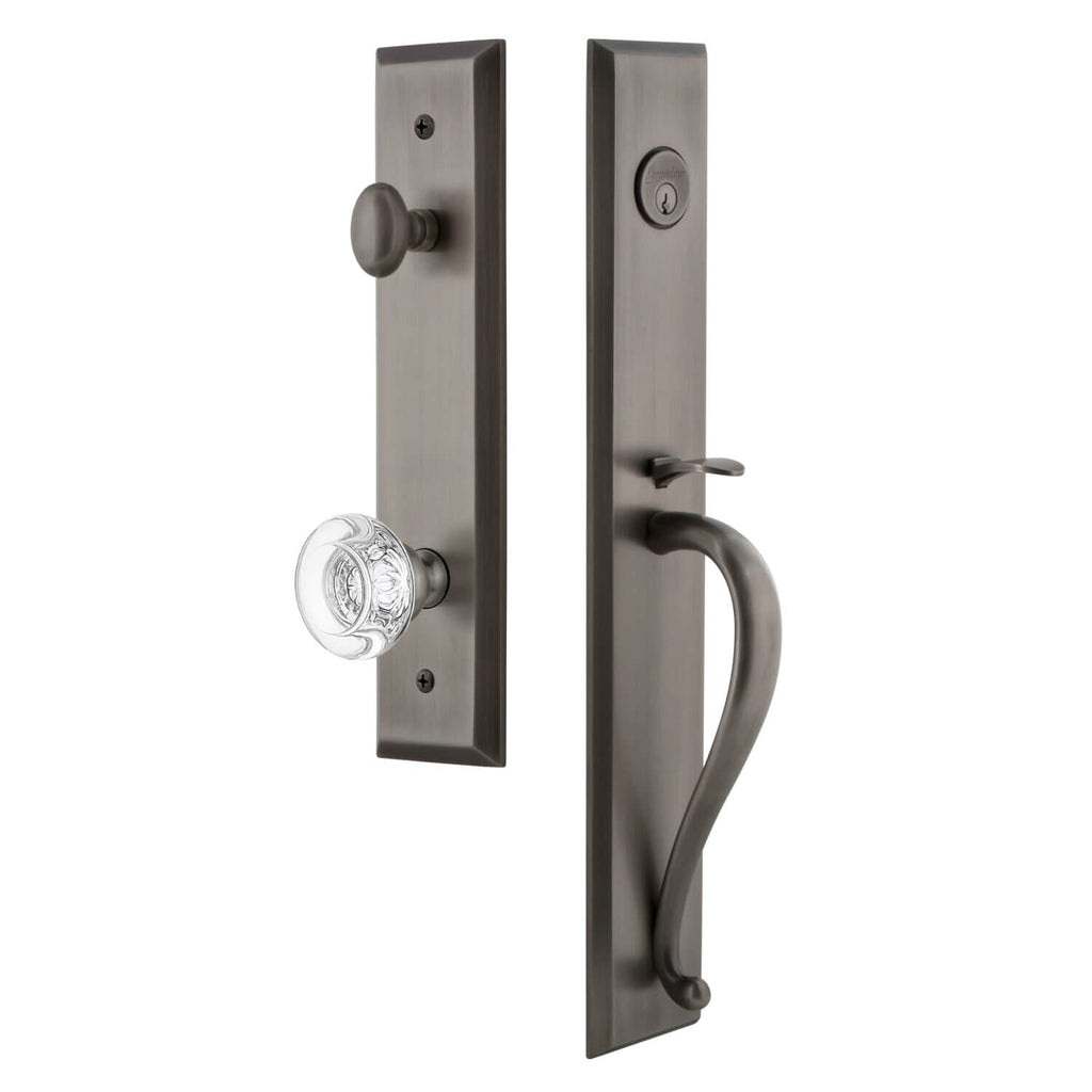 Fifth Avenue One-Piece Handleset with S Grip and Bordeaux Knob in Antique Pewter