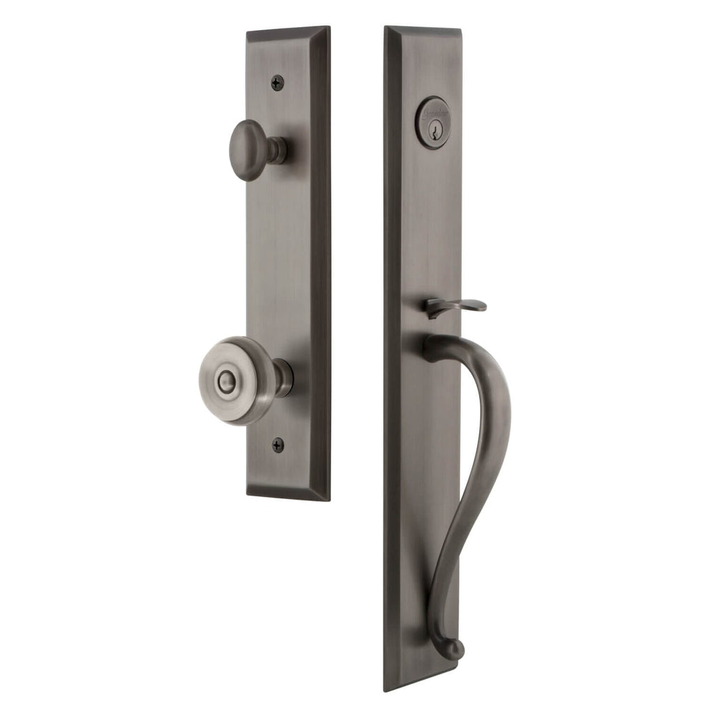 Fifth Avenue One-Piece Handleset with S Grip and Bouton Knob in Antique Pewter