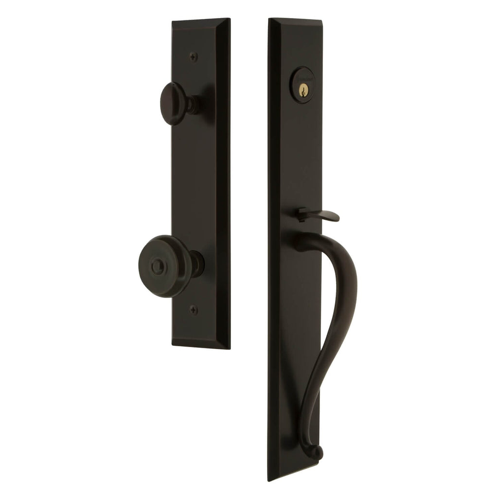 Fifth Avenue One-Piece Handleset with S Grip and Bouton Knob in Timeless Bronze