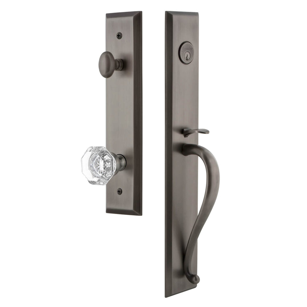 Fifth Avenue One-Piece Handleset with S Grip and Chambord Crystal Knob in Antique Pewter