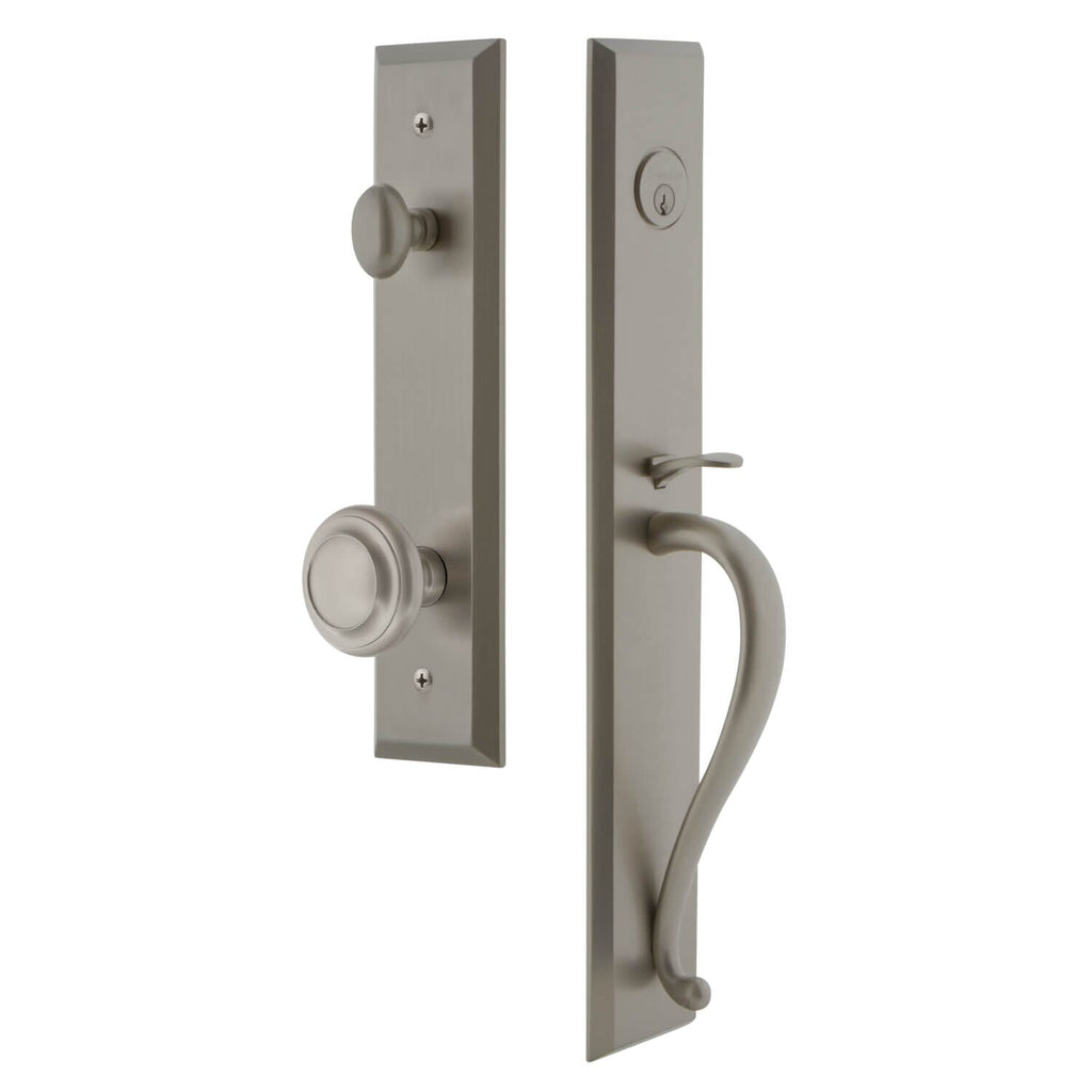 Fifth Avenue One-Piece Handleset with S Grip and Circulaire Knob in Satin Nickel