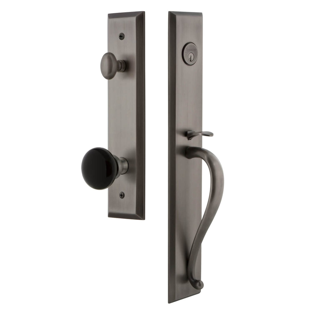Grandeur Fifth Avenue One-Piece Handleset with S Grip and Coventry Knob in Antique Pewter