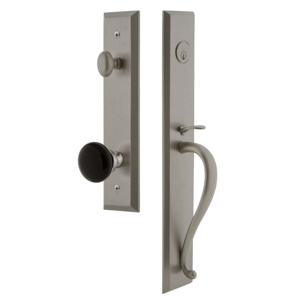 Grandeur Fifth Avenue One-Piece Handleset with S Grip and Coventry Knob in Satin Nickel