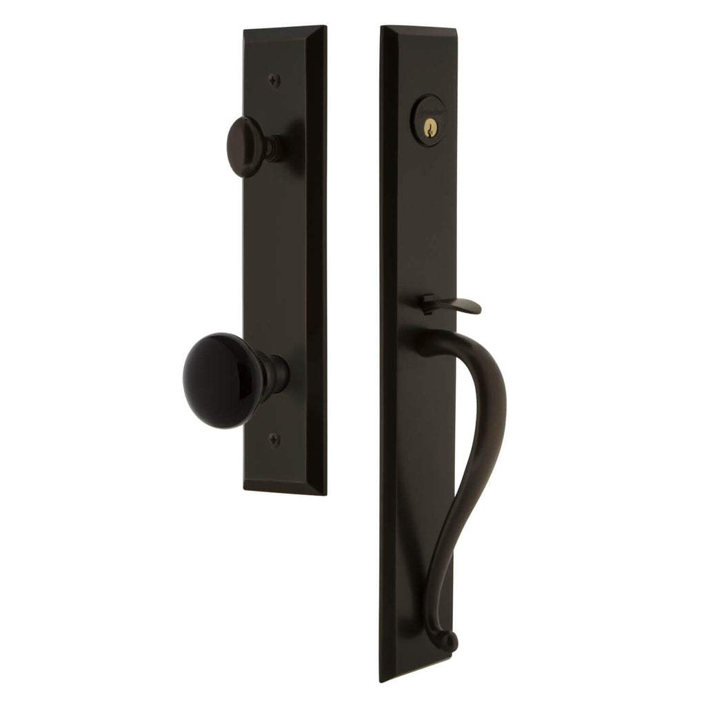 Grandeur Fifth Avenue One-Piece Handleset with S Grip and Coventry Knob in Timeless Bronze