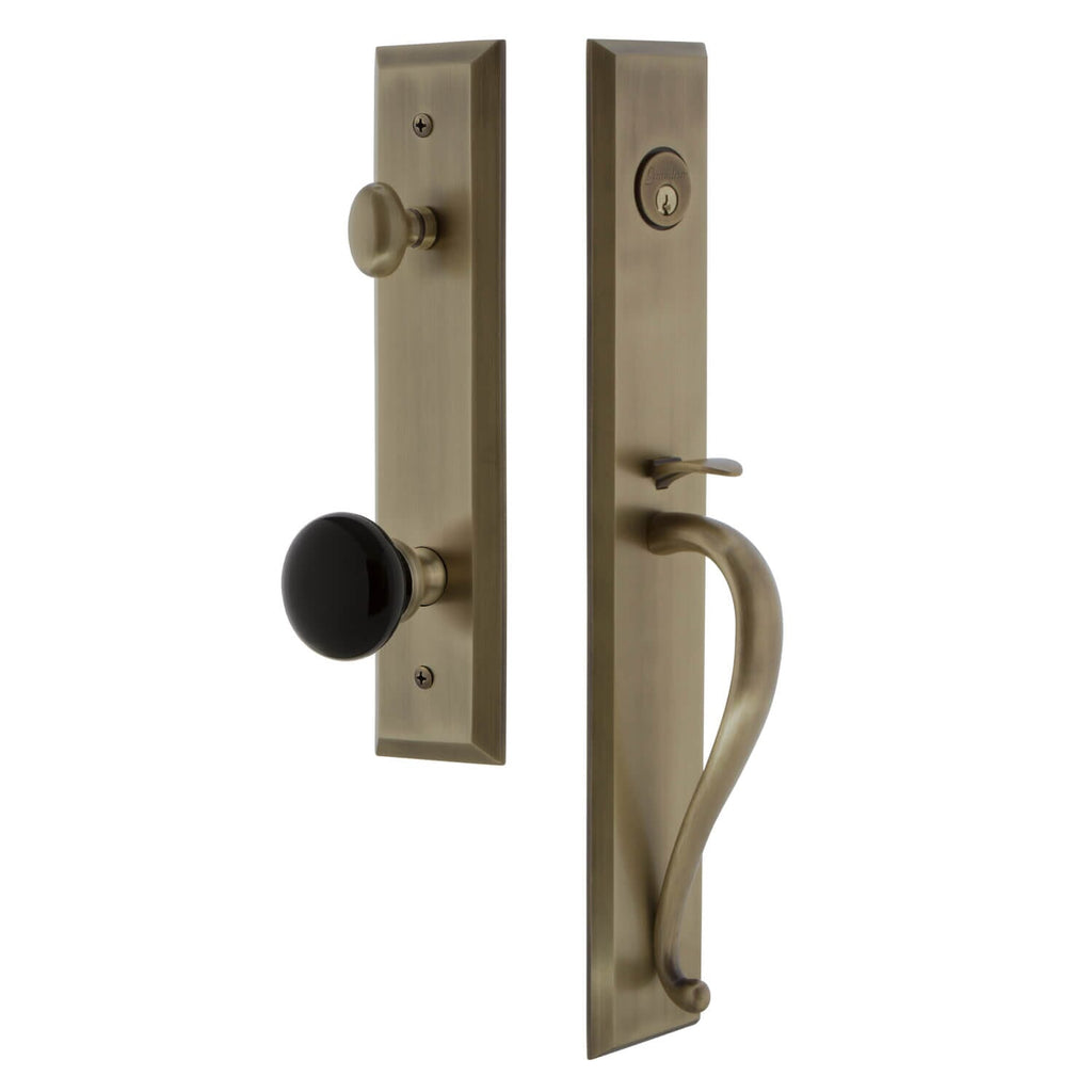 Grandeur Fifth Avenue One-Piece Handleset with S Grip and Coventry Knob in Vintage Brass