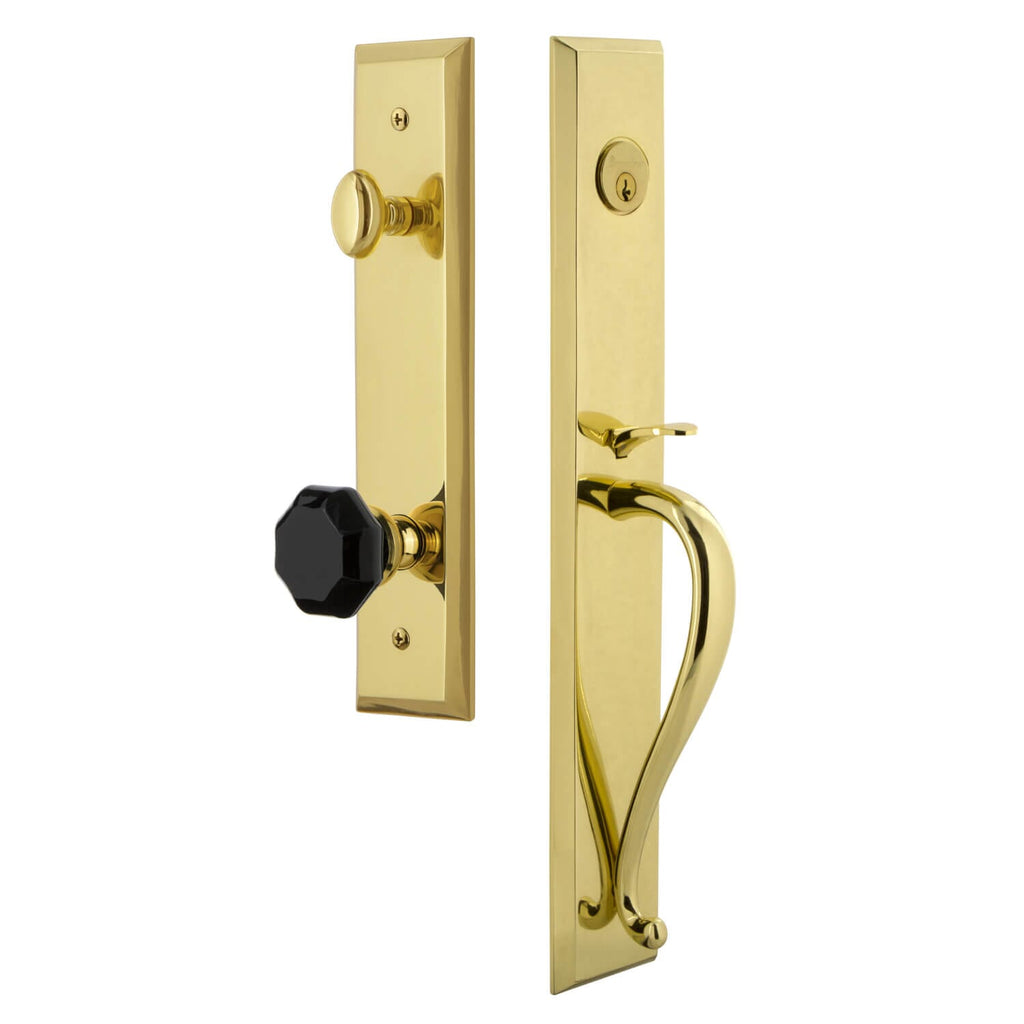 Grandeur Fifth Avenue One-Piece Handleset with S Grip and Lyon Knob in Lifetime Brass