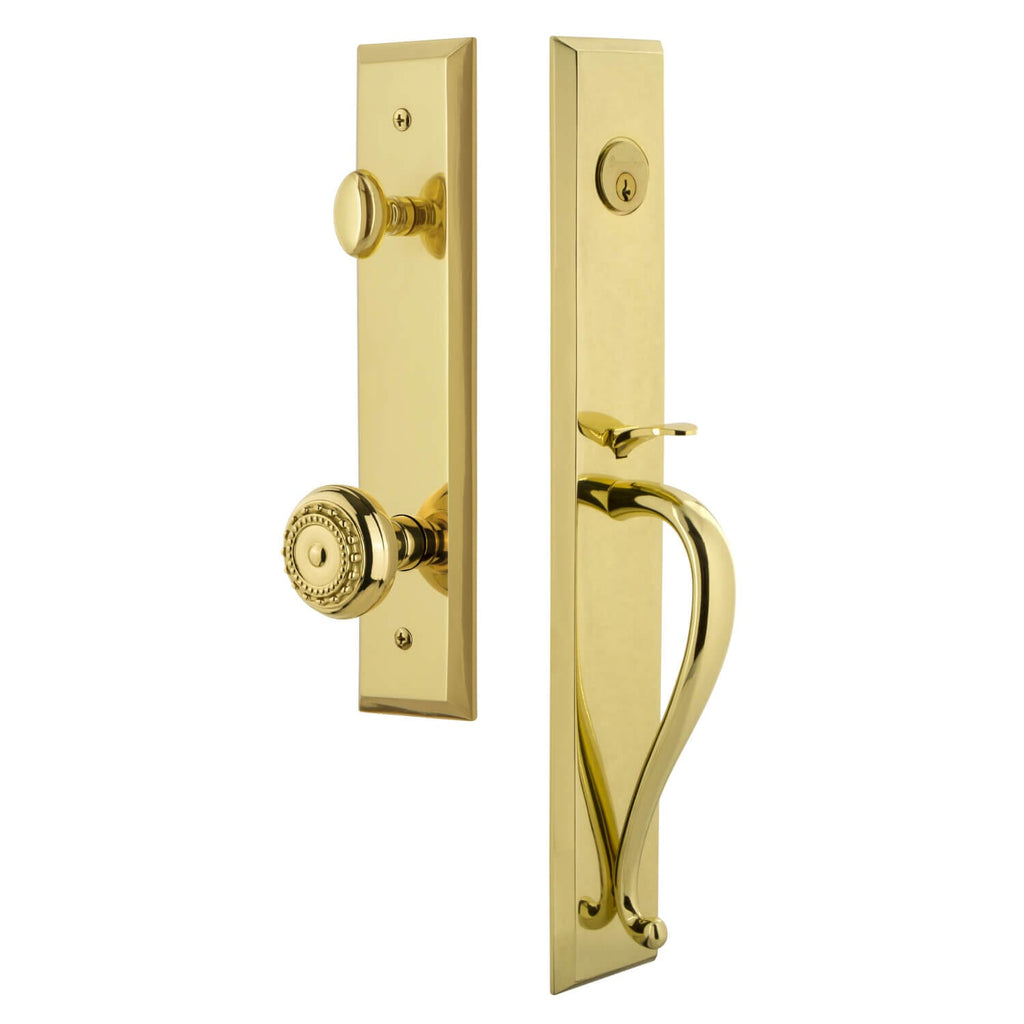 Fifth Avenue One-Piece Handleset with S Grip and Parthenon Knob in Lifetime Brass