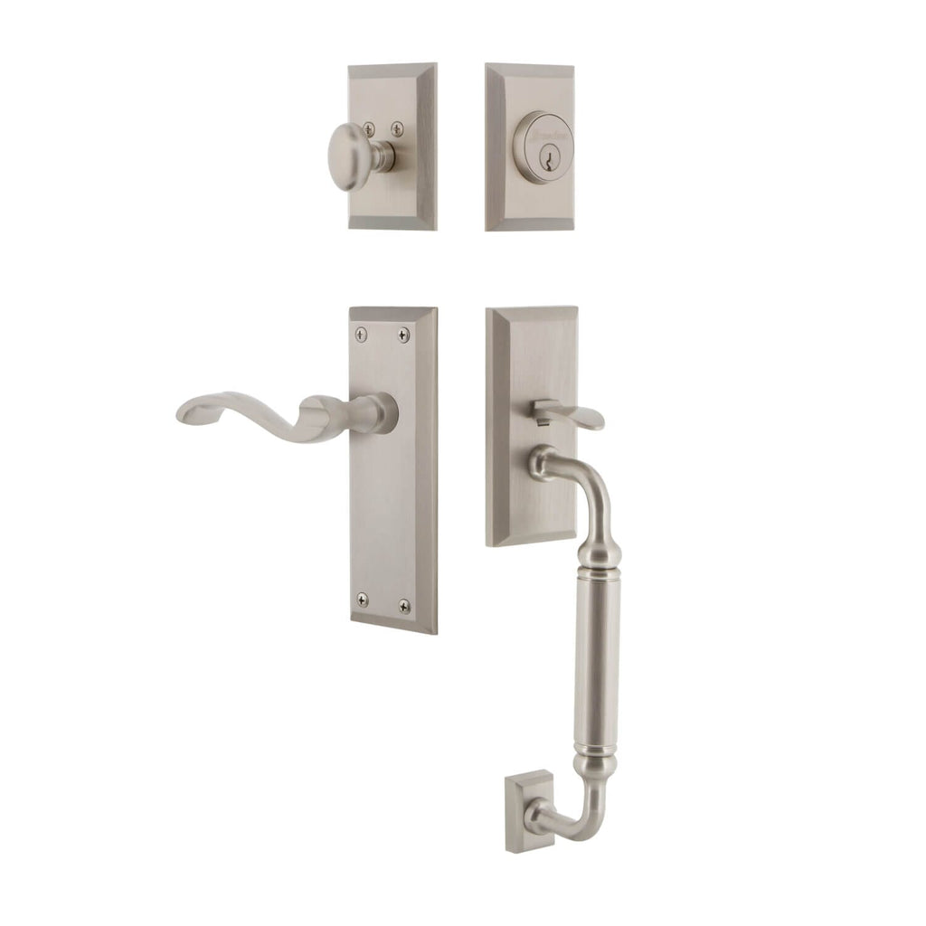 Fifth Avenue Plate C Grip Entry Set Portofino Lever in Satin Nickel