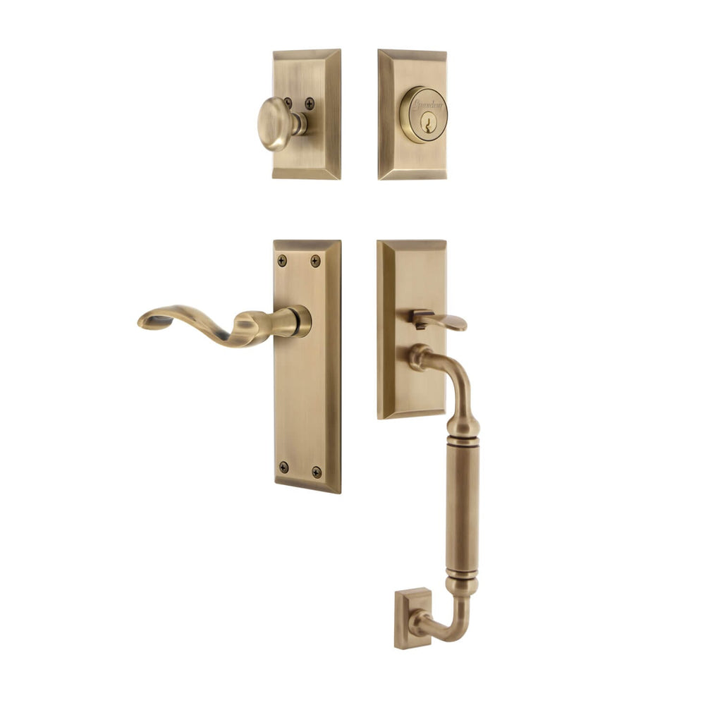 Fifth Avenue Plate C Grip Entry Set Portofino Lever in Vintage Brass