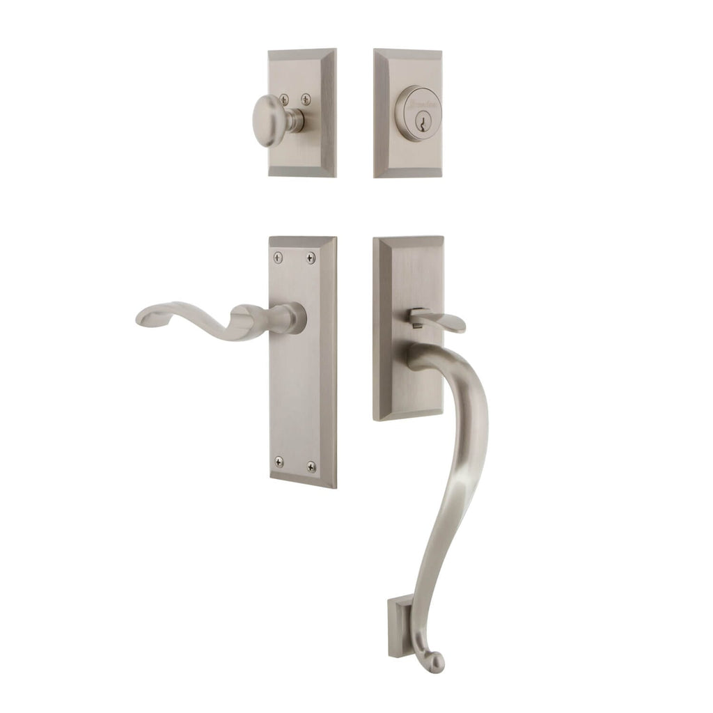 Fifth Avenue Plate S Grip Entry Set Portofino Lever in Satin Nickel