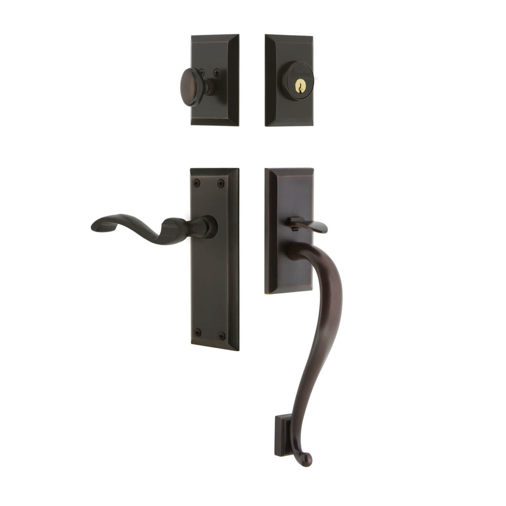 Fifth Avenue Plate S Grip Entry Set Portofino Lever in Timeless Bronze