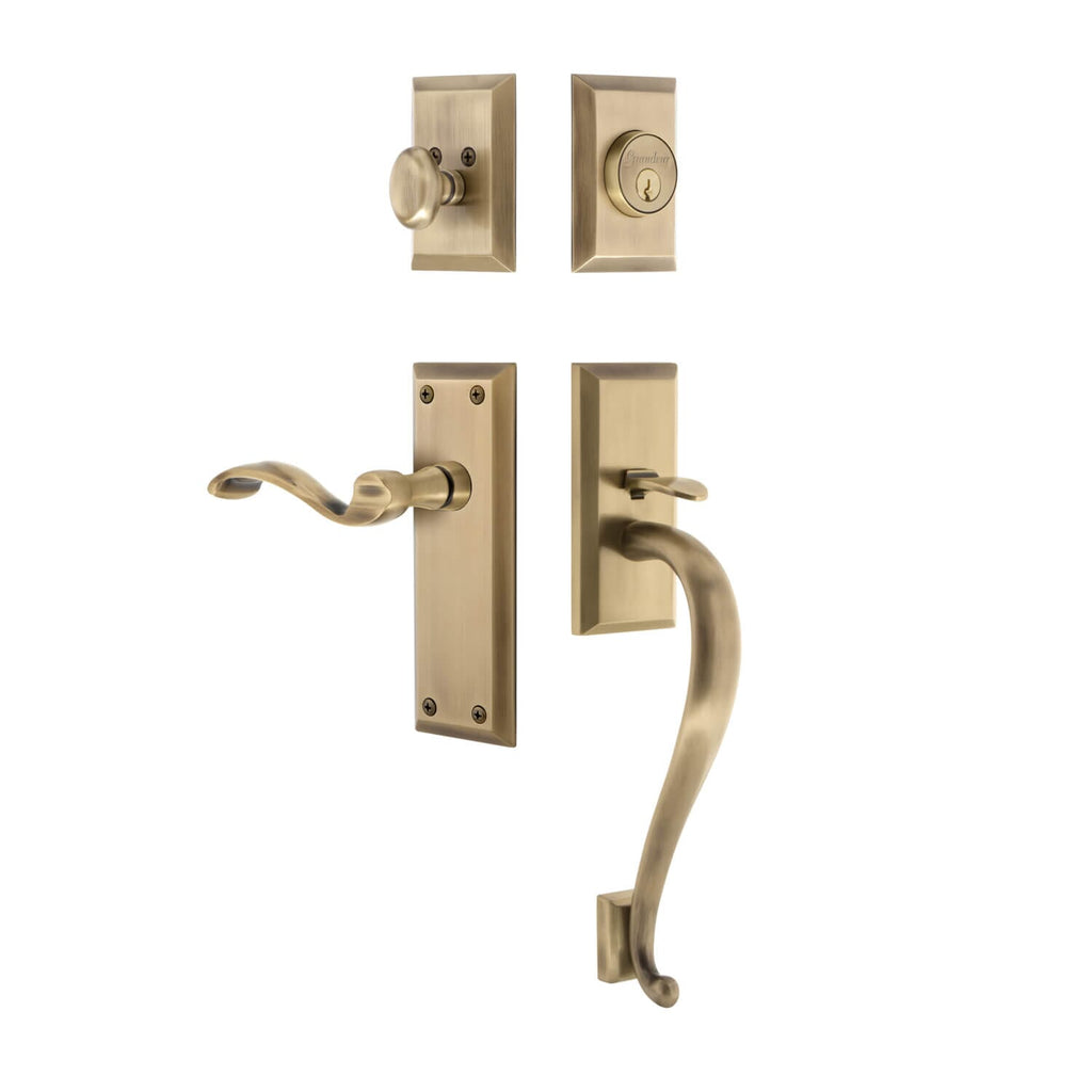Fifth Avenue Plate S Grip Entry Set Portofino Lever in Vintage Brass