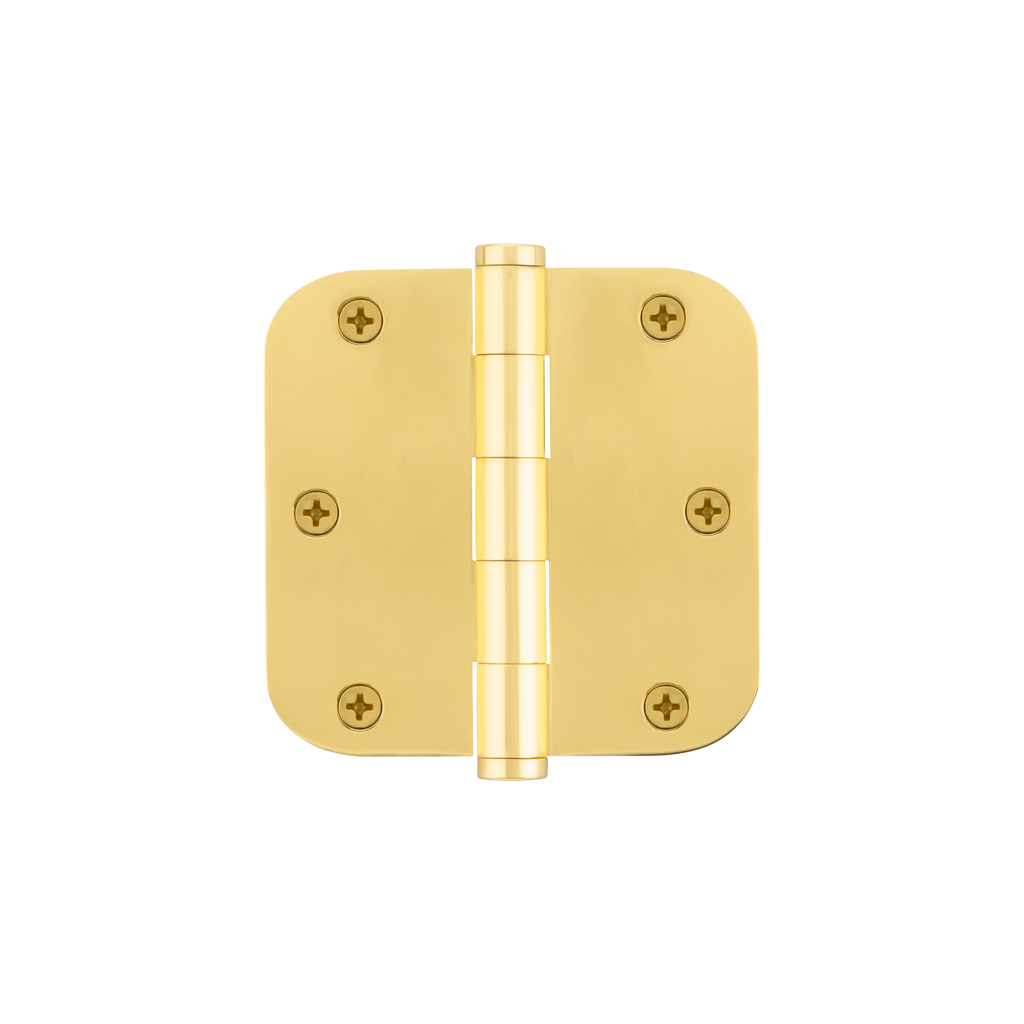 3.5" Button Tip Residential Hinge with 5/8" Radius Corners in Unlacquered Brass