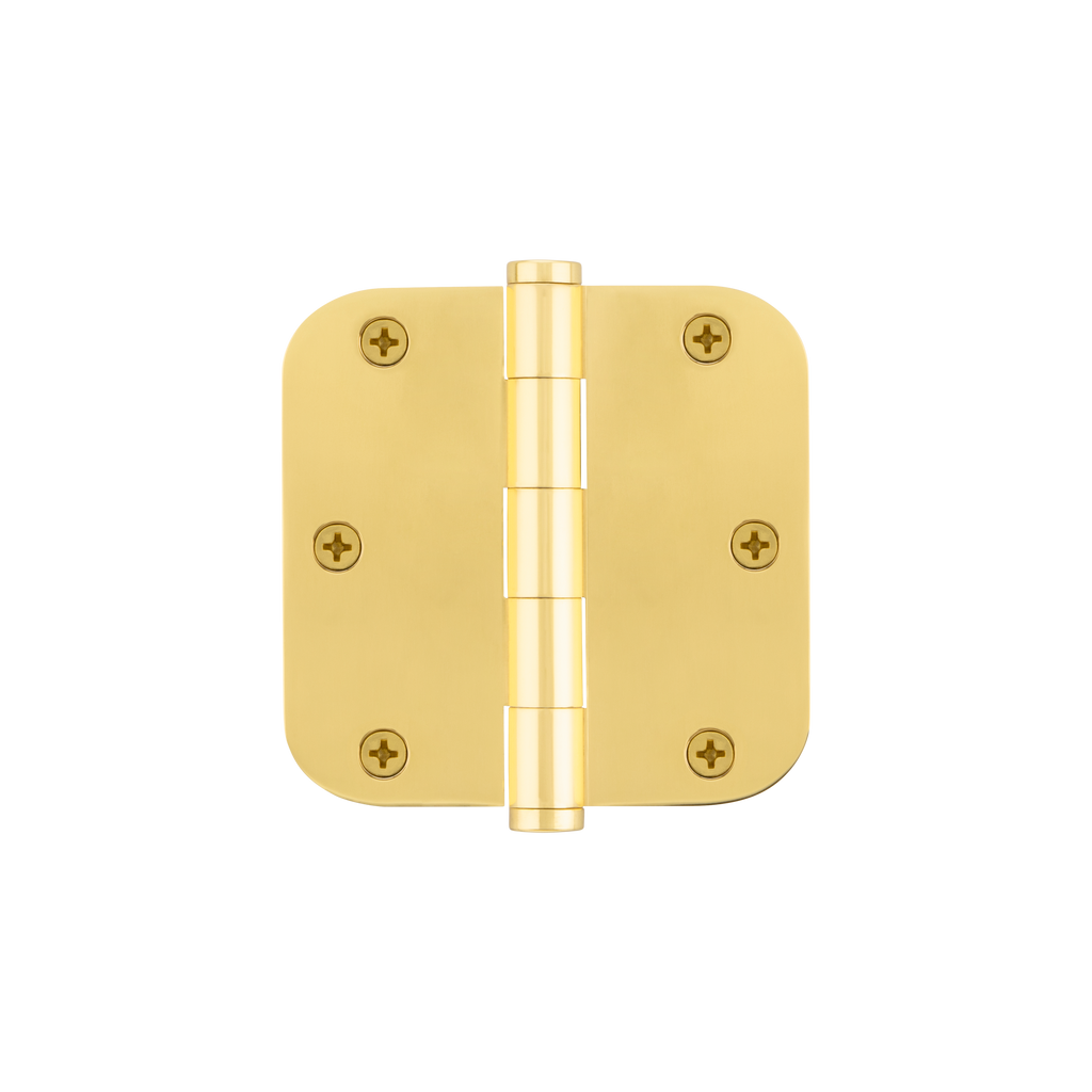 3.5" Button Tip Residential Hinge with 5/8" Radius Corners in Polished Brass