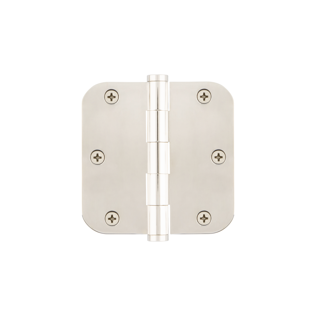 3.5" Button Tip Residential Hinge with 5/8" Radius Corners in Polished Nickel