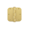 3.5" Button Tip Residential Hinge with 5/8" Radius Corners in Satin Brass