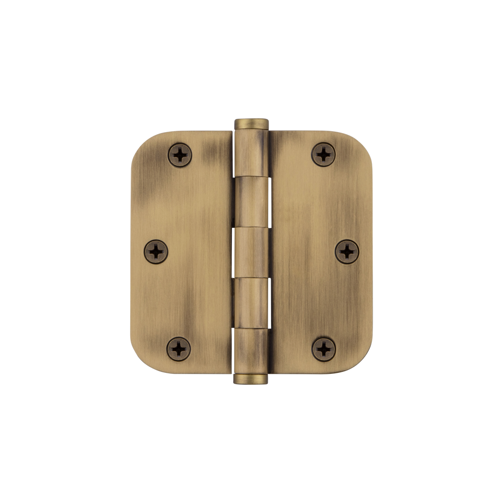 3.5" Button Tip Residential Hinge with 5/8" Radius Corners in Vintage Brass