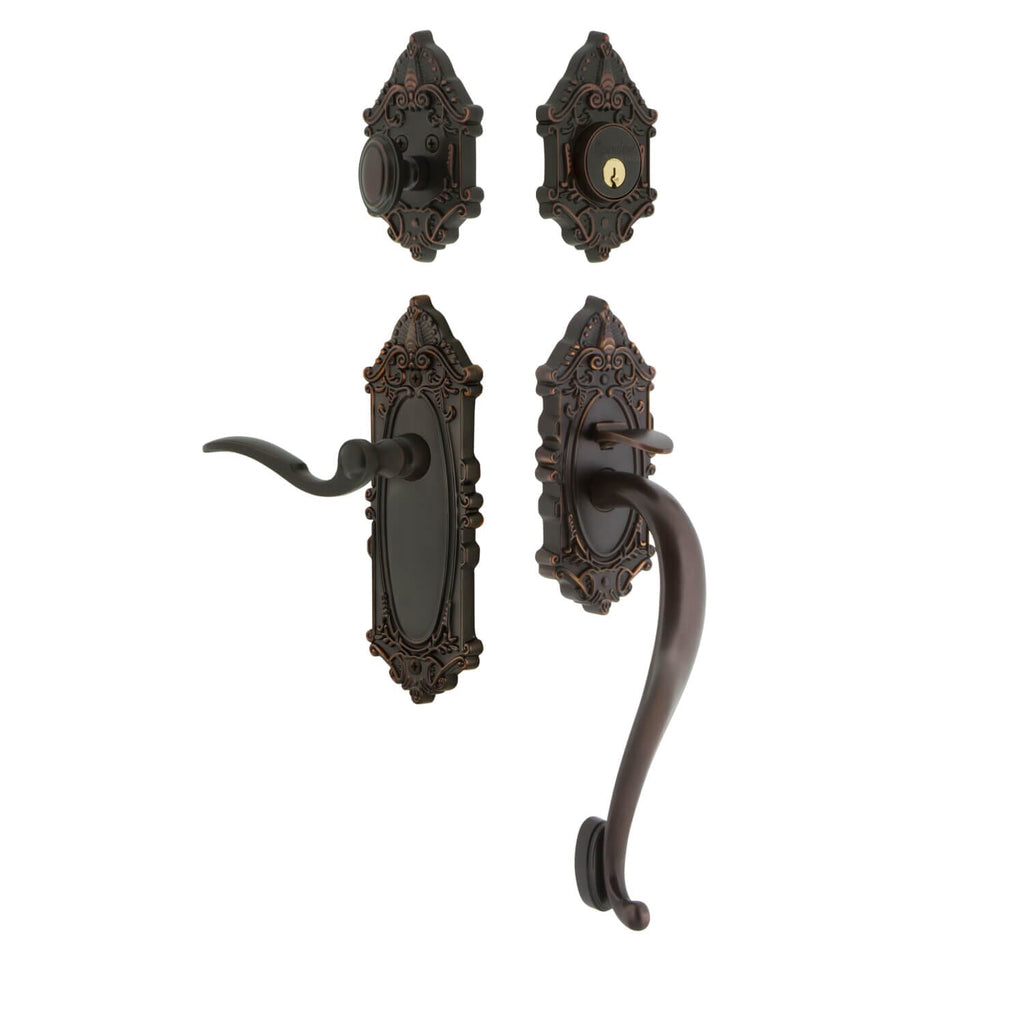 Grande Victorian Plate S Grip Entry Set Bellagio Lever Knob in Timeless Bronze