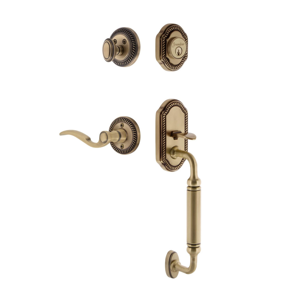 Newport Rosette C Grip Entry Set Bellagio Lever in Vintage Brass
