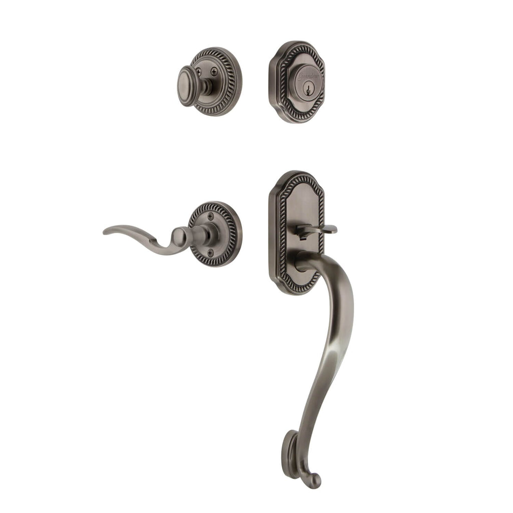 Newport Rosette S Grip Entry Set Bellagio Lever in Antique Pewter