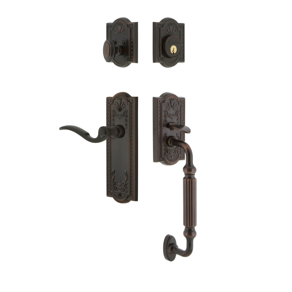 Parthenon Plate F Grip Entry Set Bellagio Lever in Timeless Bronze