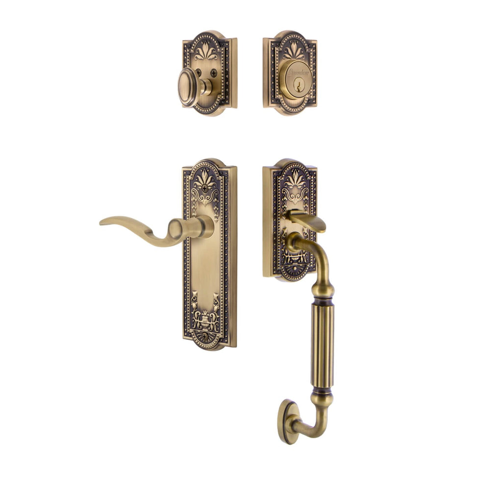 Parthenon Plate F Grip Entry Set Bellagio Lever in Vintage Brass