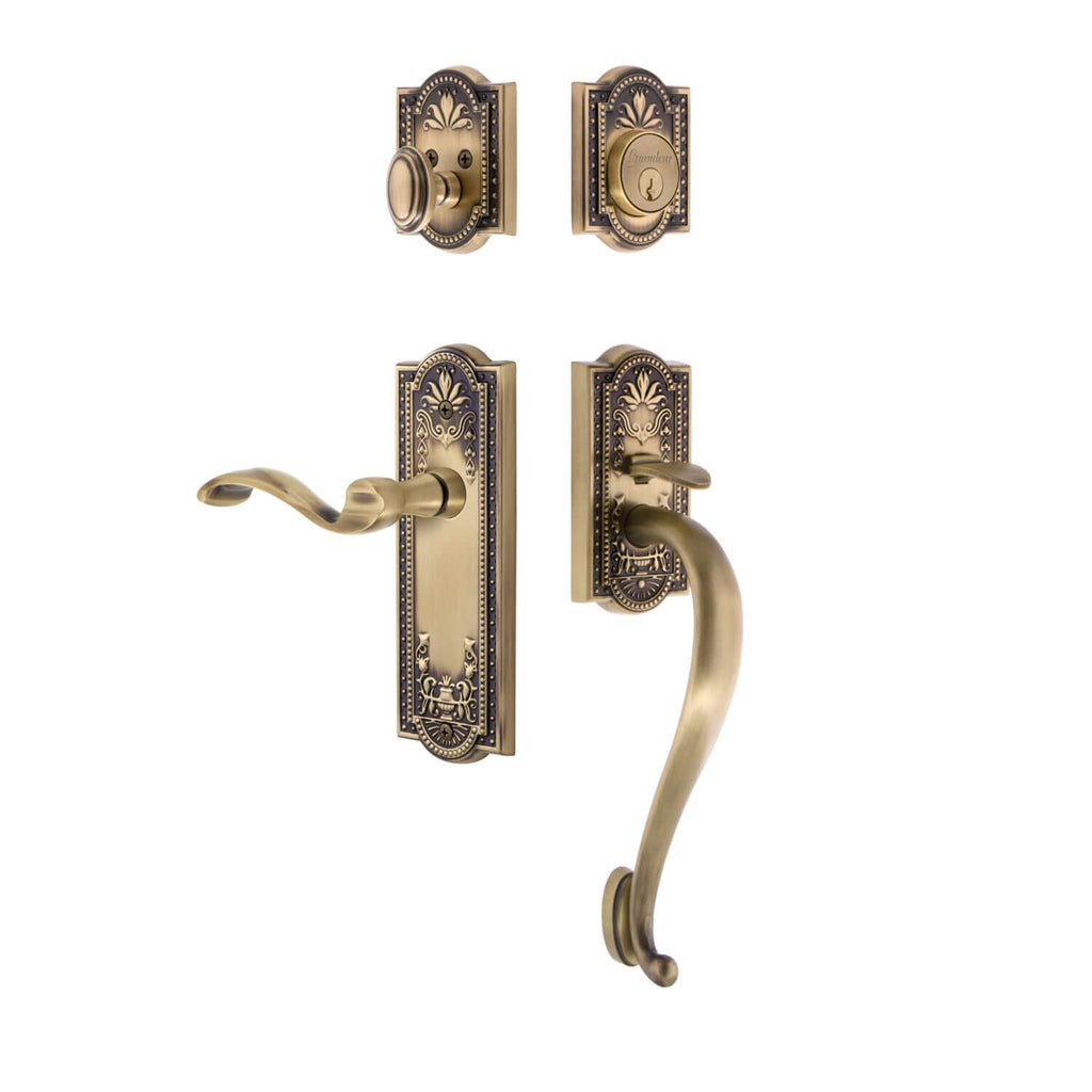 Parthenon Plate S Grip Entry Set Portofino Lever in Vintage Brass