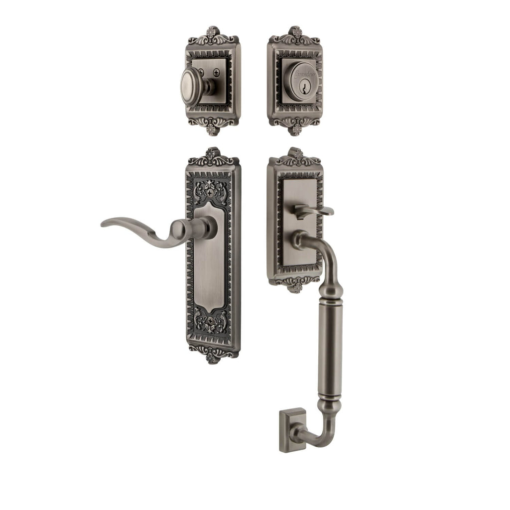 Windsor Plate C Grip Entry Set Bellagio Lever in Antique Pewter