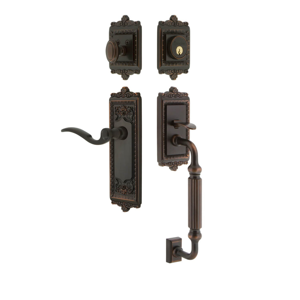 Windsor Plate F Grip Entry Set Bellagio Lever in Timeless Bronze
