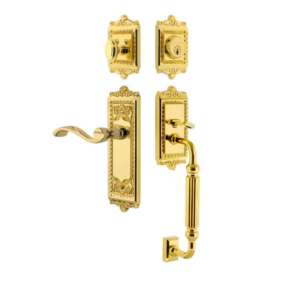 Windsor Plate F Grip Entry Set Portofino Lever in Lifetime Brass