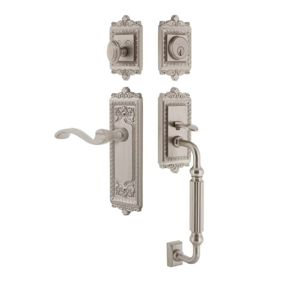 Windsor Plate F Grip Entry Set Portofino Lever in Satin Nickel