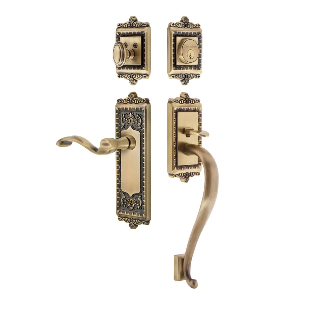Windsor Plate S Grip Entry Set Portofino Lever in Vintage Brass