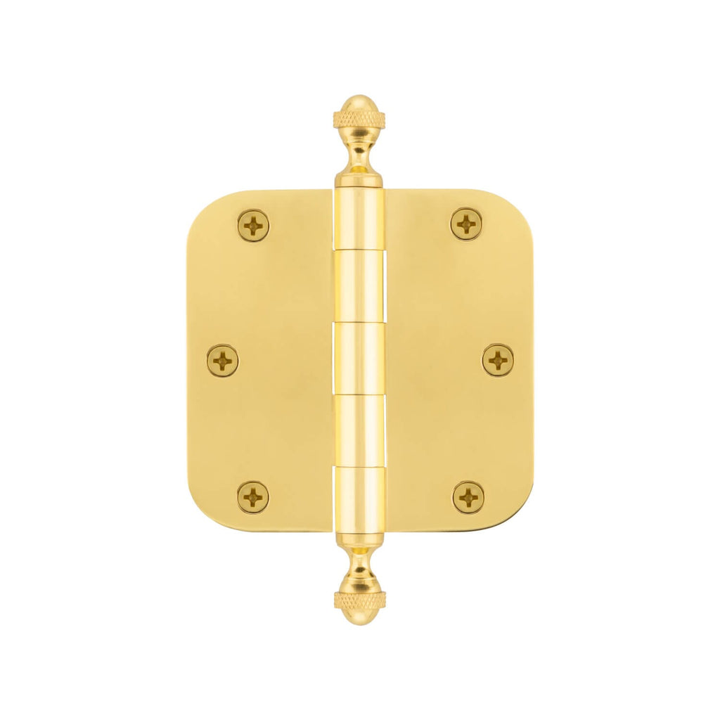 3.5" Acorn Tip Residential Hinge with 5/8" Radius Corners in Polished Brass