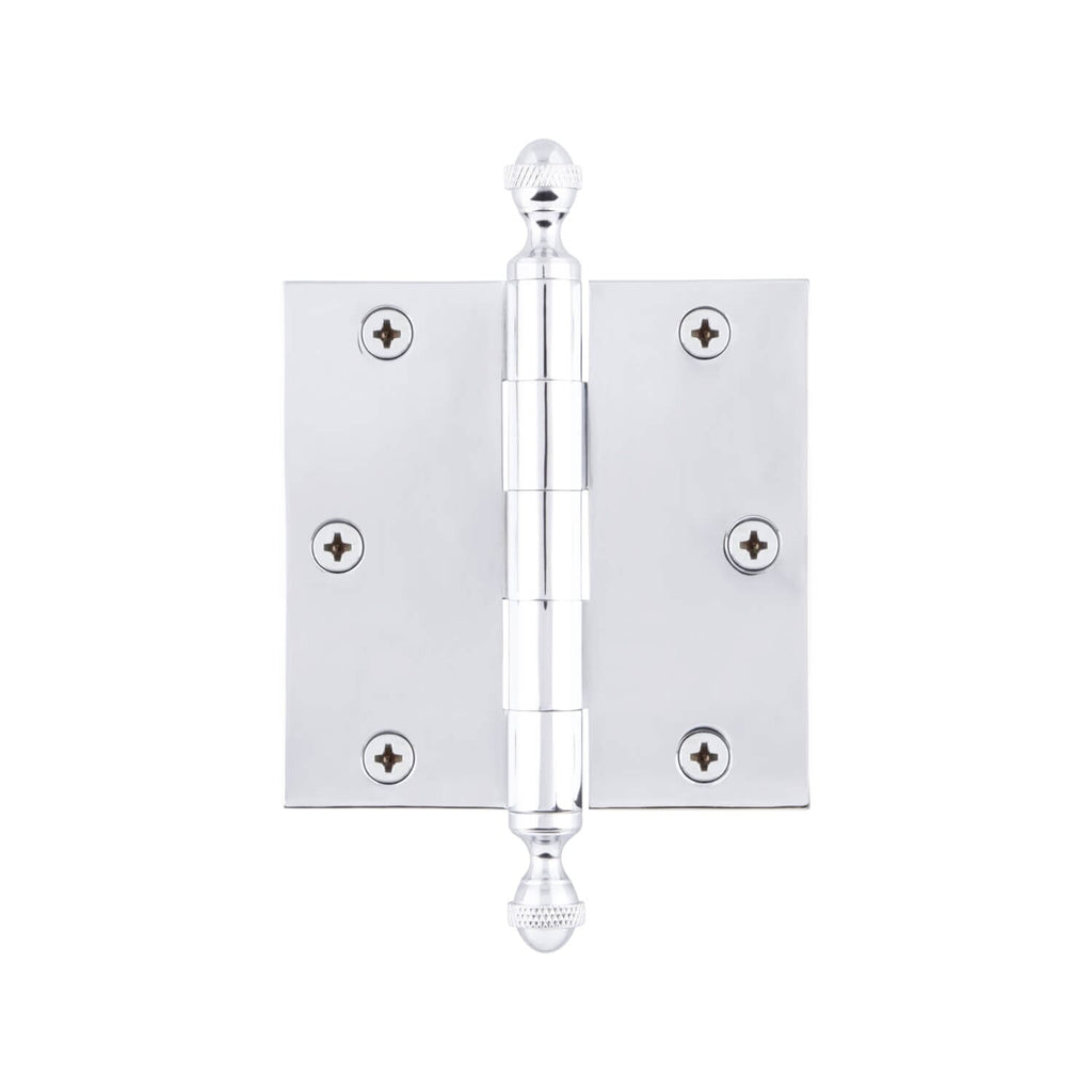 3.5" Acorn Tip Residential Hinge with Square Corners in Bright Chrome