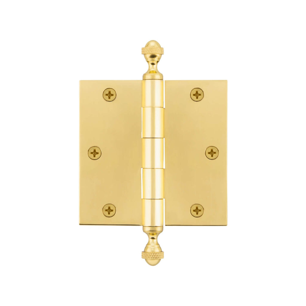 3.5" Acorn Tip Residential Hinge with Square Corners in Polished Brass