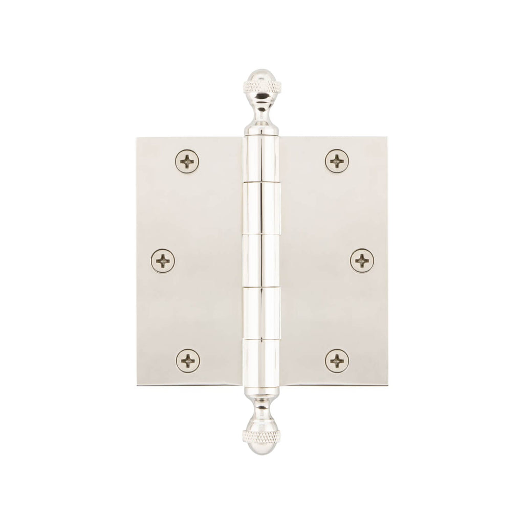 3.5" Acorn Tip Residential Hinge with Square Corners in Polished Nickel