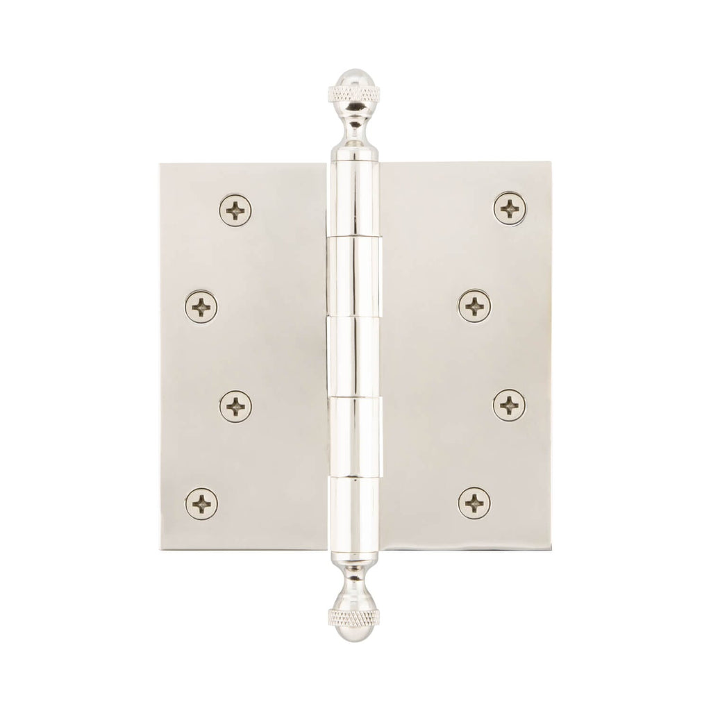 4" Acorn Tip Residential Hinge with Square Corners in Polished Nickel