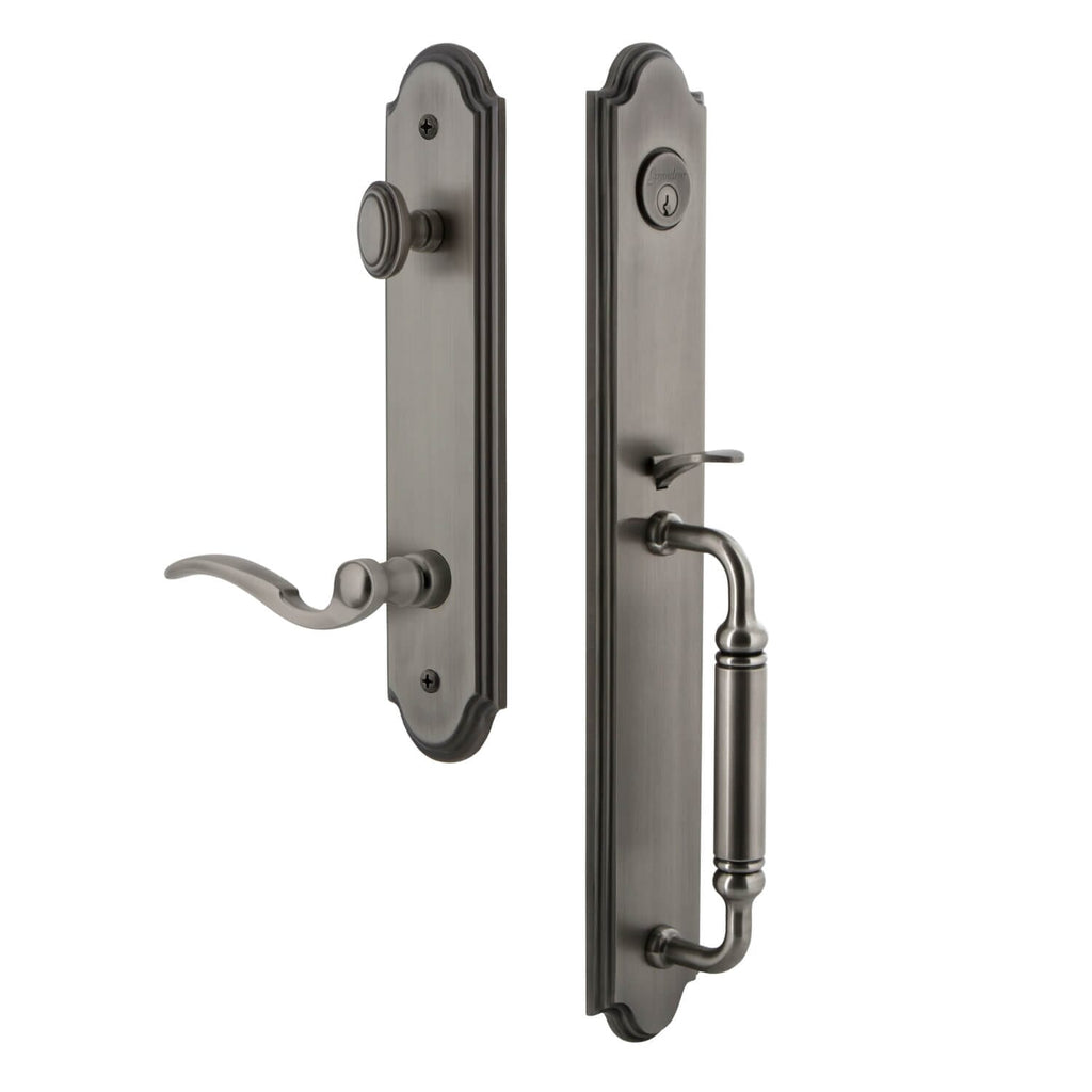 Arc One-Piece Handleset with C Grip and Bellagio Lever in Antique Pewter