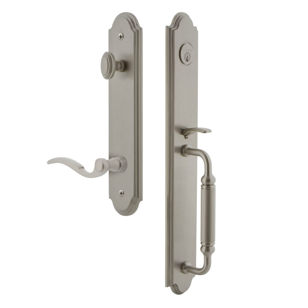 Arc One-Piece Handleset with C Grip and Bellagio Lever in Satin Nickel