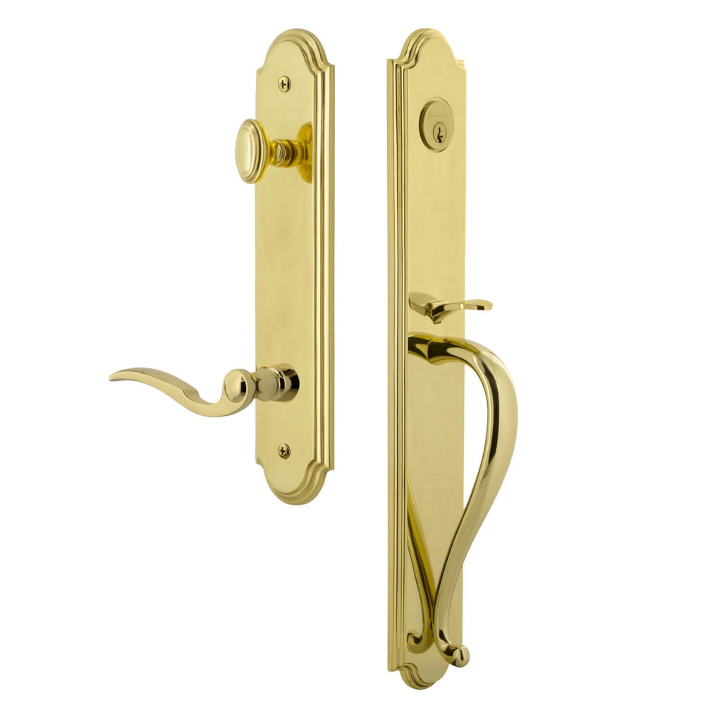 Arc One-Piece Handleset with S Grip and Bellagio Lever in Lifetime Brass