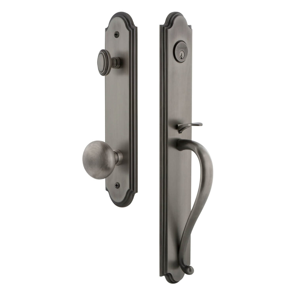 Arc One-Piece Handleset with S Grip and Fifth Avenue Knob in Antique Pewter