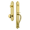 Arc One-Piece Handleset with S Grip and Fifth Avenue Knob in Lifetime Brass