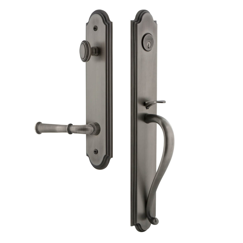 Arc One-Piece Handleset with S Grip and Georgetown Lever in Antique Pewter