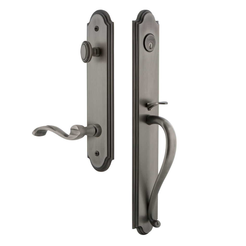 Arc One-Piece Handleset with S Grip and Portofino Lever in Antique Pewter