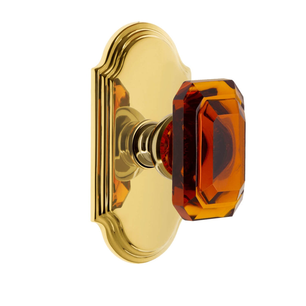 Arc Short Plate with Baguette Amber Crystal Knob in Polished Brass