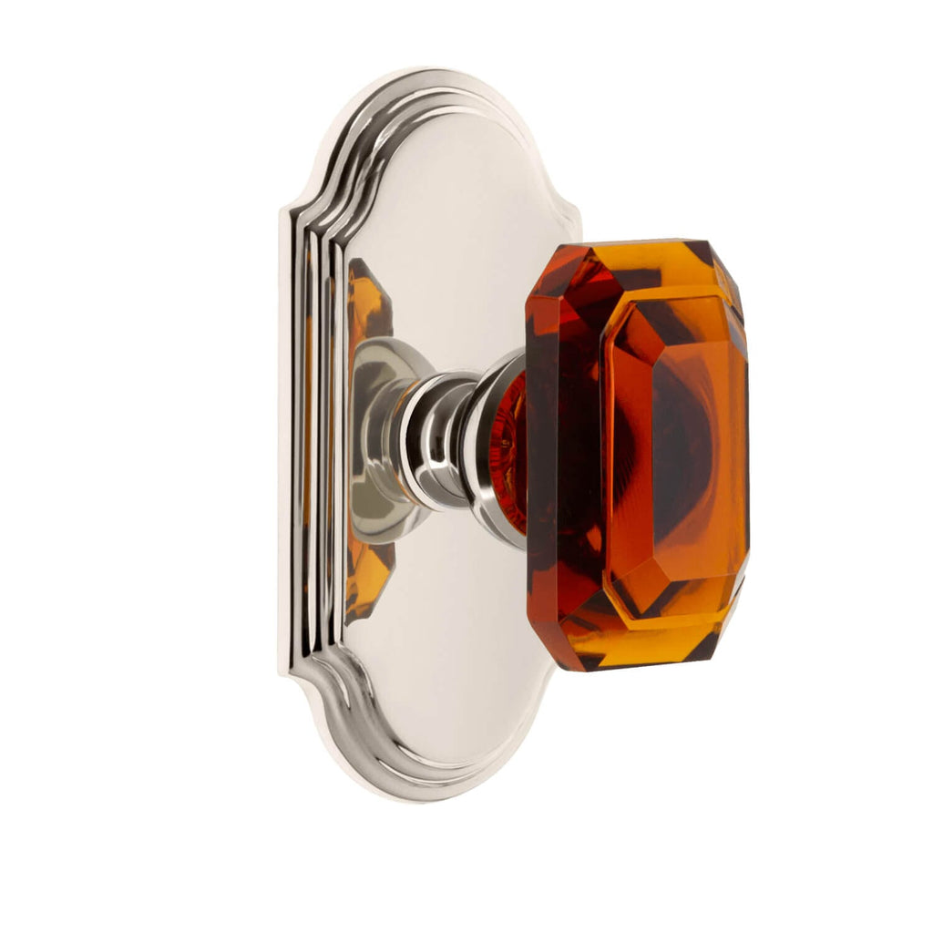 Arc Short Plate with Baguette Amber Crystal Knob in Polished Nickel