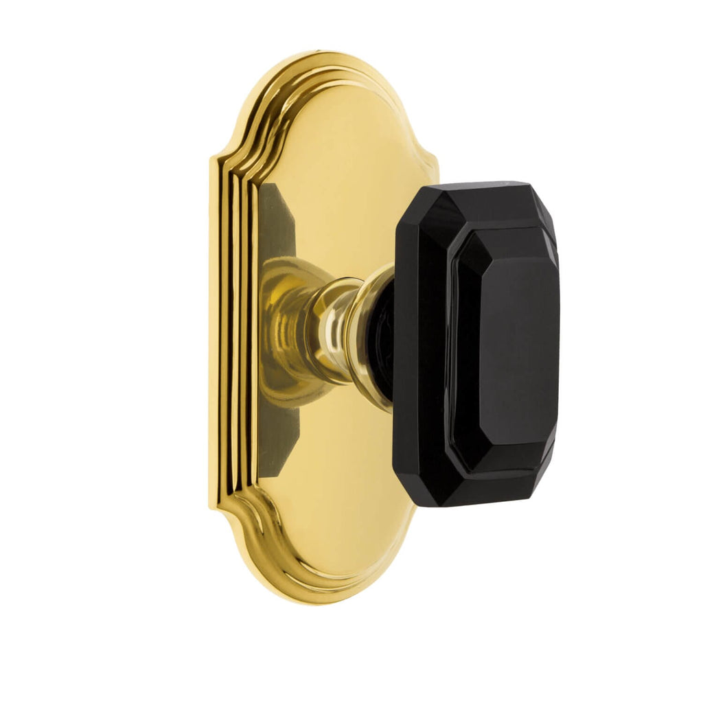 Arc Short Plate with Baguette Black Crystal Knob in Lifetime Brass