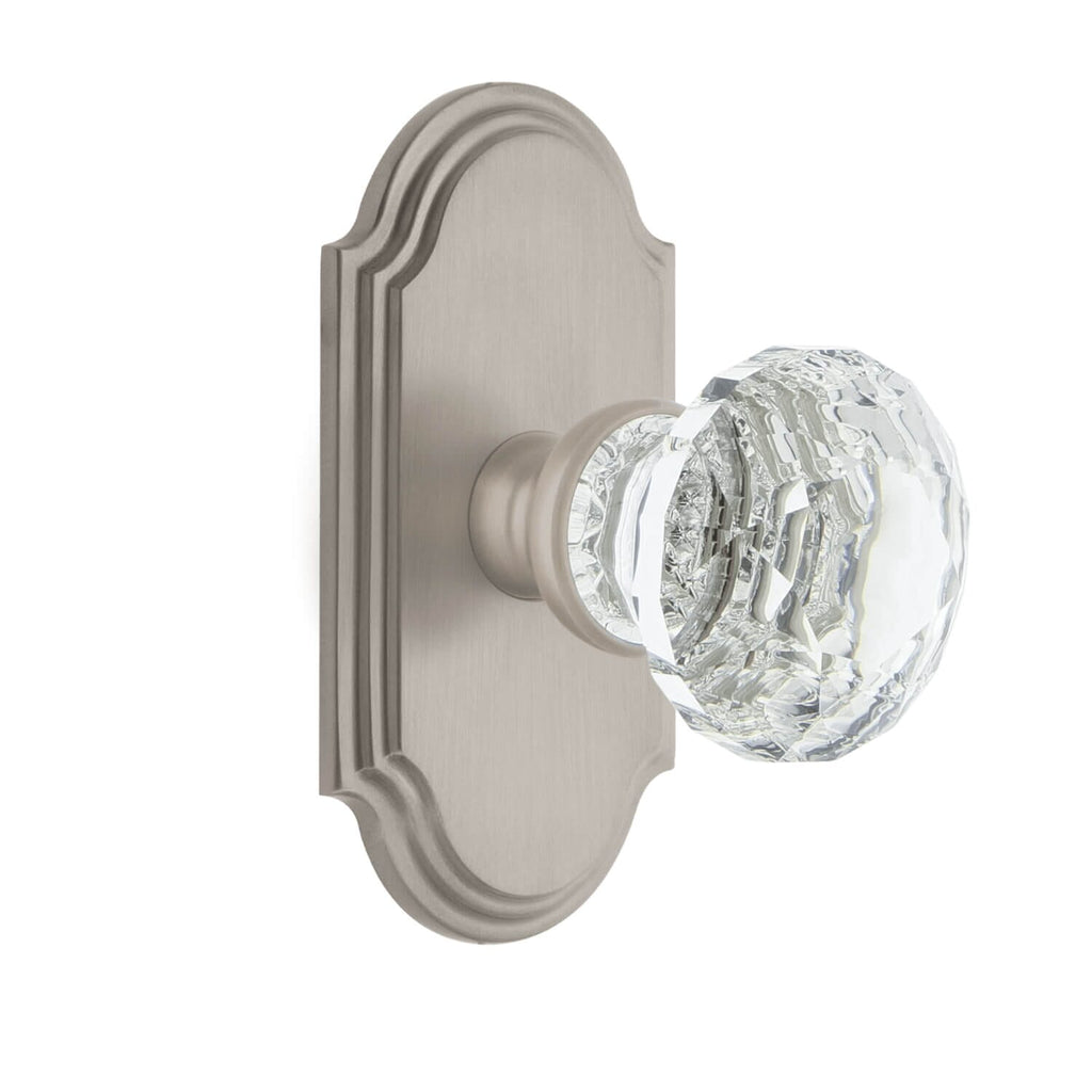 Arc Short Plate with Brilliant Crystal Knob in Satin Nickel