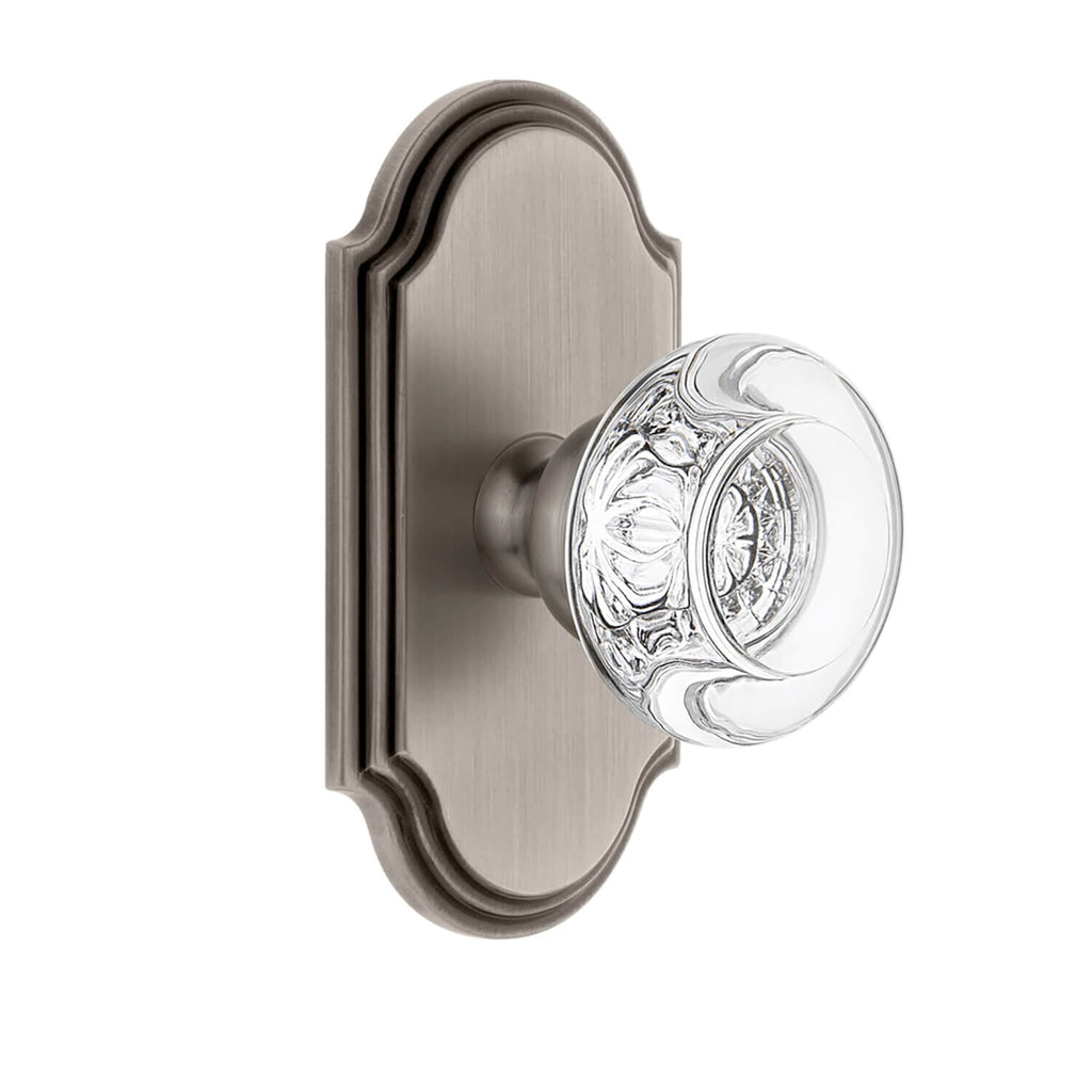 Arc Short Plate with Bordeaux Crystal Knob in Antique Pewter