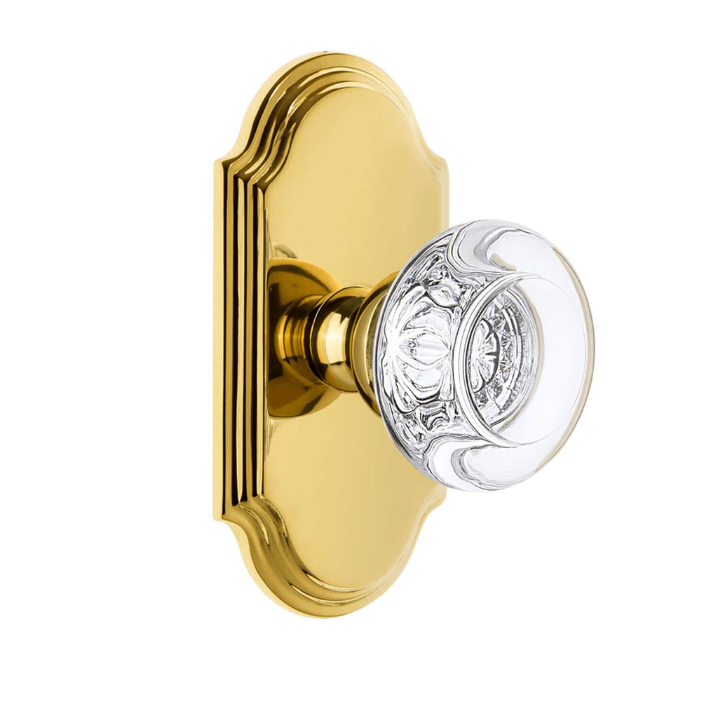 Arc Short Plate with Bordeaux Crystal Knob in Lifetime Brass